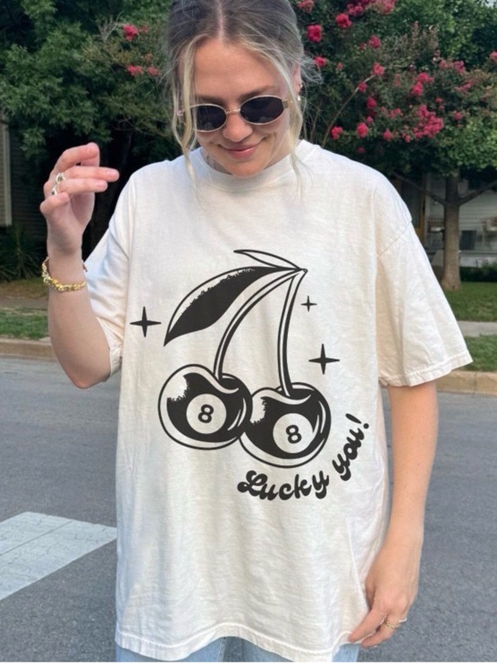 Lucky You Cherries Comfort Color T-Shirt, Cute Cool Girl Trendy Aesthetic Tee